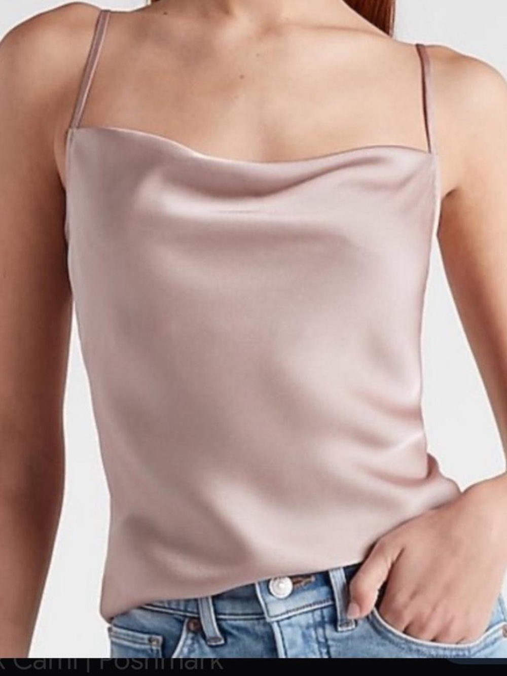 Express Pink Satin Cowl Neck Spaghetti Strap Top - Blush